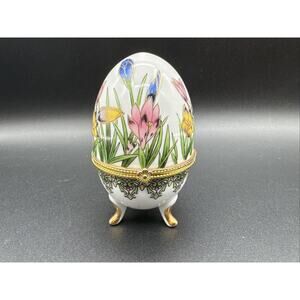 Imperial Collection~Floral Porcelain 3 Gold Footed Hindged Trinket Egg-Vintage